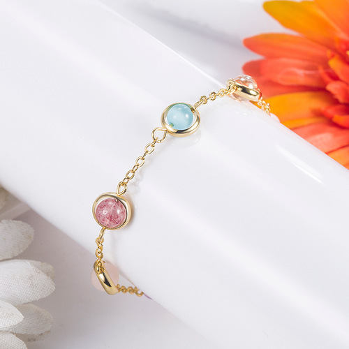 Colorful bead bracelet for women strawberry crystal moonstone garnet jewelry for women pink crystal attracts peach blossom 202 new style