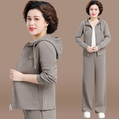 妈妈秋装休闲运动服套装贵夫人洋气卫衣40岁中老年女春秋连帽外套