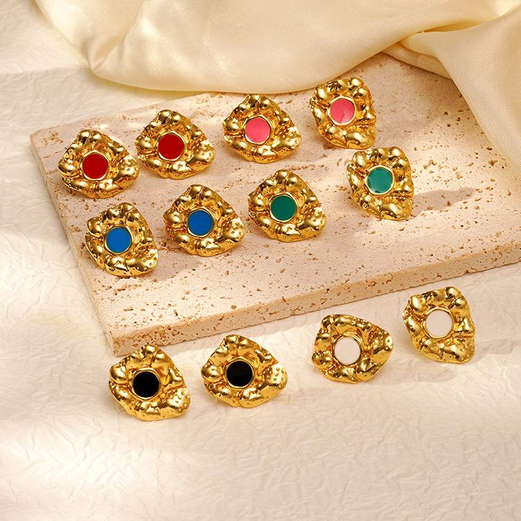 Retro transfronterizo pendientes de acero inoxidable personalidad joyería de moda 18K oro orejas goteo combinación popular europea y americana