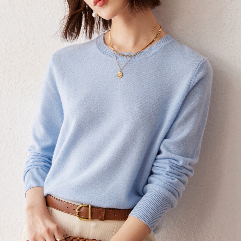 Autumn and Winter 100% Pure Cashmere Sweater for Women, Round Neck, Slim Fit, Thin Base Knitwear for Layering Autumn and Winter 100% Pure Cashmere Sweater for Women, Round Neck, Slim Fit, Thin Base Knitwear for Layering