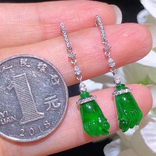 18k gold inlaid with water and bright color full of green palm pearl earrings jade earrings with certificate