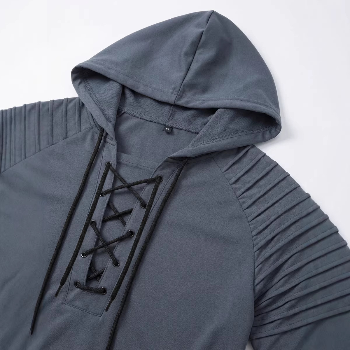 Summer New Men's Casual Sports Polo Shirt Pleated Arms Hooded Drawstring Top European American Style_voghion.com