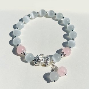 Retro crystal natural stone, beaded bracelet, new collection, cat's eye, Chinese style
