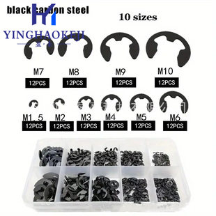 120pcs Black 304 Open Circle E-Card Spring Open Card Ring Wiring Circle E-type buckle Rand M1.5-M10