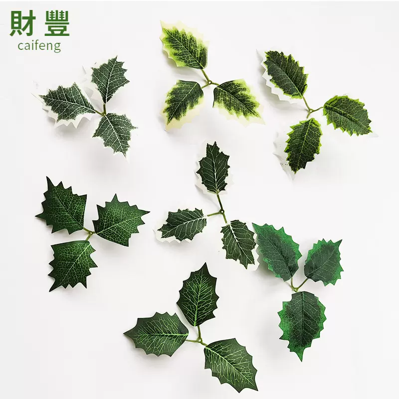 新款 家居客厅装饰仿真绿植三叉叶办公摄影造景圣诞配件圣诞叶子