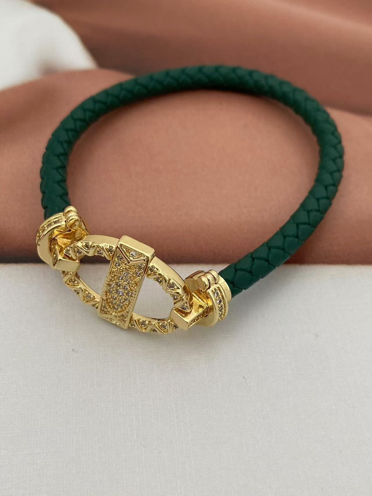 Vintage Style Classic Style Geometric Zircon Leather Rope Copper Woven Chain String Bracelets Wholesale display picture 5