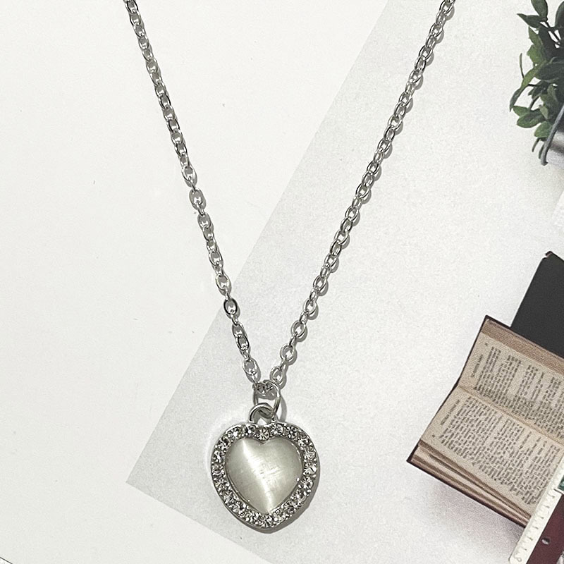 Sweet Heart Shape Alloy Enamel Rhinestones Opal Womenu0027S Pendant Necklace 1 Piece