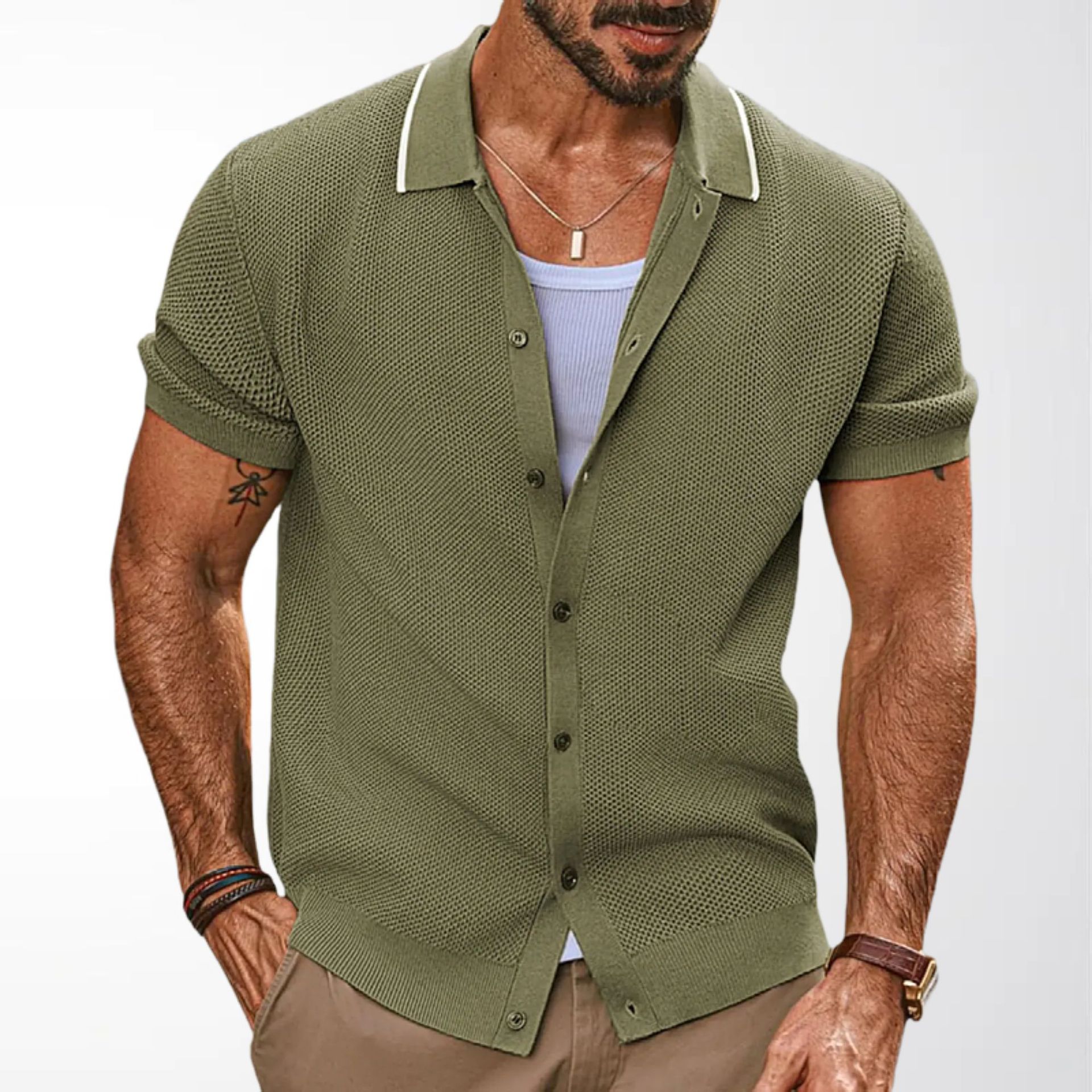 Foreign Trade Men's Clothing Summer New Style Men's Short-Sleeved Knitwear Thin Casual Business Cardigan Polo Shirt Men Sy0079