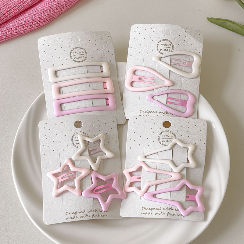 Sweet Pink Heart-Shaped Star Hair Clip for Girls, Matte Five-Pointed Star Gradient Cute Small Hairpin Clip for Side Bangs