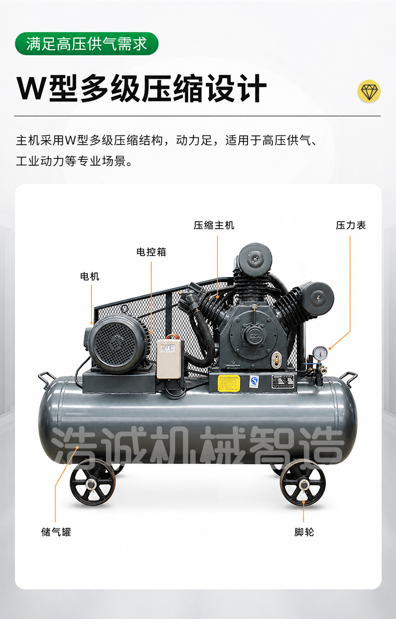 Medium-high pressure air compressor W-0.6/40 industrial high-pressure air pump 4Mpa piston compressor with horizontal air storage tank
