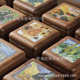 跨境木质印花首饰盒便捷项链手镯耳钉包装盒小号手串珠宝盒锦盒