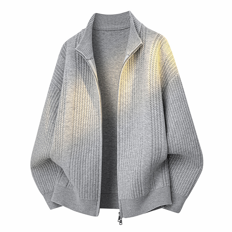 Double-zipper knitted cardigan jacket for men, spring and autumn versatile loose casual lazy style stand-up collar fashion sweater coat Double-zipper knitted cardigan jacket for men, spring and autumn versatile loose casual lazy style stand-up collar fashion sweater coat