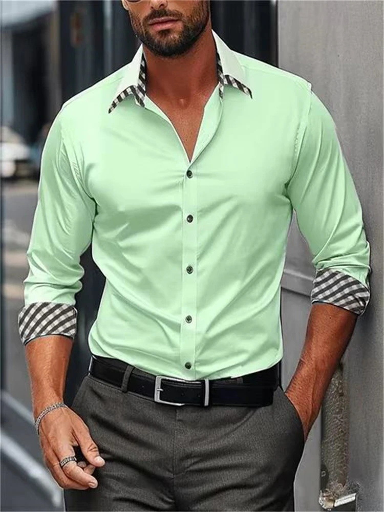 Nueva camisa de botón de manga larga de color sólido de alta gama tendencia suelta 2024 blusa de otoño para hombre MB12