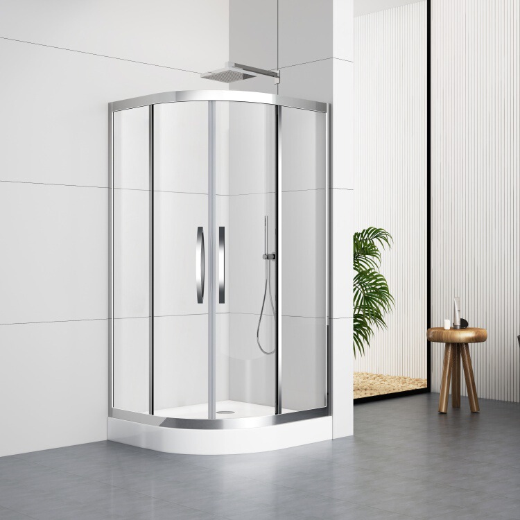 Foreign trade export fan-shaped sliding door shower room with acrylic base 304 stainless steel frame corner dry and wet separation Foreign trade export fan-shaped sliding door shower room with acrylic base 304 stainless steel frame corner dry and wet separation