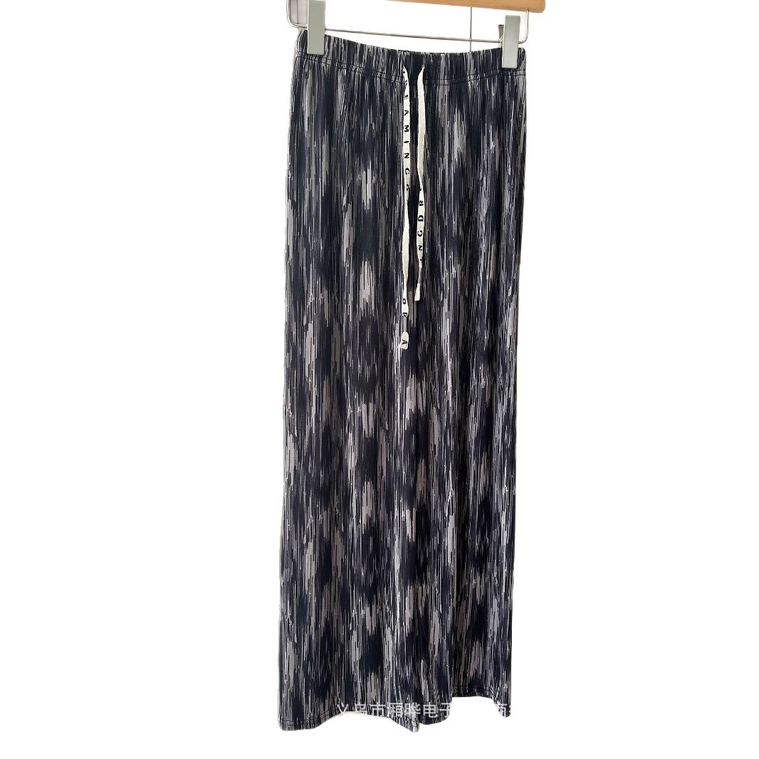 2025 nuevas mujeres de primavera y verano, pantalones anchos teñidos de seda de hielo, cintura alta, pantalones rectos sueltos, caída, todo fósforo, delgado