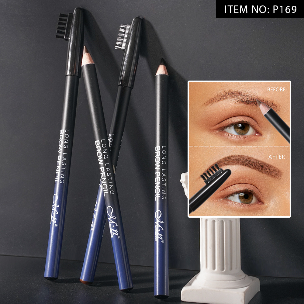 12 pieces per box of Cool Black wooden hard core eyebrow pencils. The water is not easy to smudge tattoos. The eyebrow pencils come with brushes Application Scenario