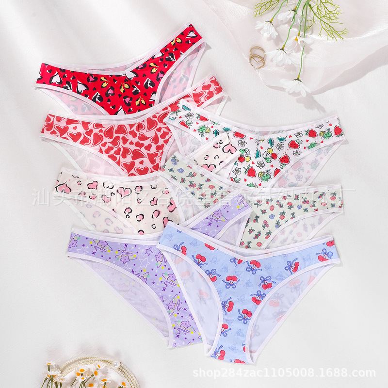 Amazon's New Women's Printed Pattern Comfortable, Breathable, Skin-Friendly and Cute Girls' Briefs Wholesale Cross-Border Supply