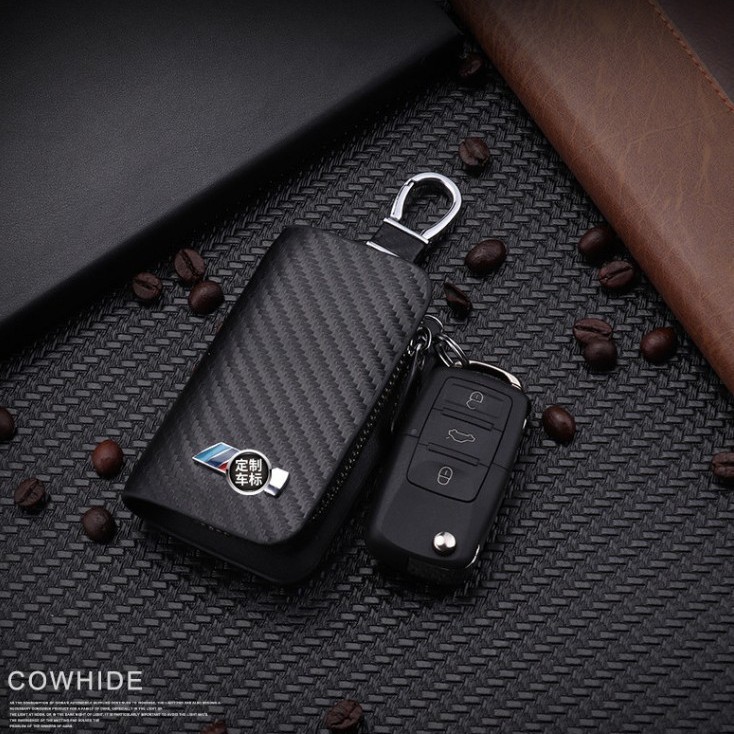 Venta directa de fábrica de estuche para llaves de coche con patrón de fibra de carbono, estuche para llaves con logotipo de coche universal, modelos completos