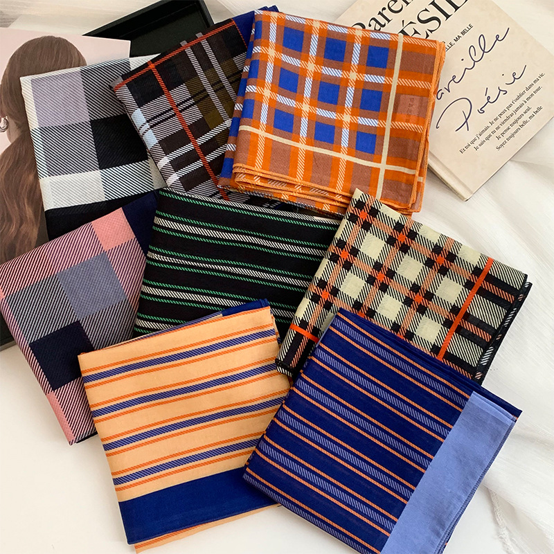 Bufanda de seda, pañuelo cuadrado, algodón, pañuelo decorativo literario de estilo coreano de alta gama, bufanda, chal pequeño, turbante, diadema, accesorios para el cabello