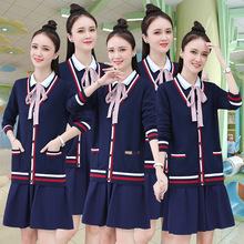 幼儿园老师职业工作服秋冬学院风套装教育两件套连衣裙毛衣园服