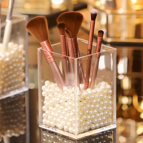 Desktop acrylic pen holder makeup brush storage vanity desk eyebrow pencil lipstick simple storage box transparent