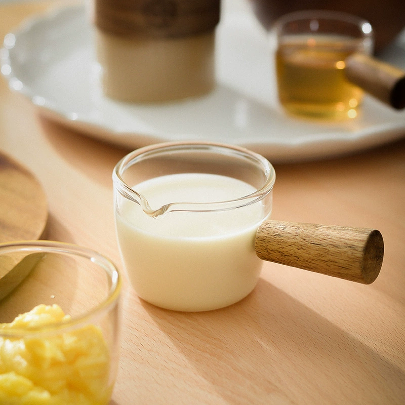 Мерный стакан для экстракции эспрессо с градуированной чашкой в унциях, мини-стеклянный кувшин для молока, деревянная ручка, маленькая чашка для молока с одним горлышком