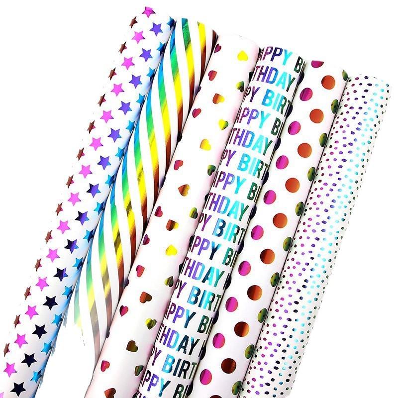 Amazon ofrece un paquete de regalos de cumpleaños de estampado de colores con líneas de puntos coloridos, papel de embalaje de regalo de amor en rollos