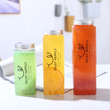 250ml—500ml长方一次性透明PET饮料瓶网红奶茶铝盖外带果汁瓶