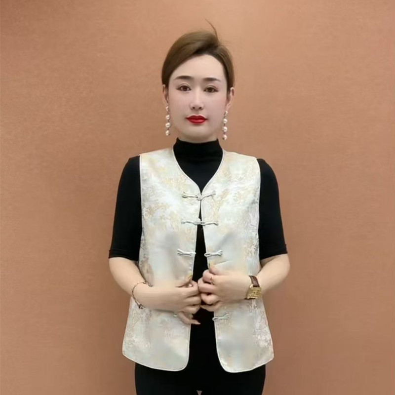 新款新中式国风马甲女盘扣高级背心唐装坎肩背心春季刺绣提花上衣|undefined