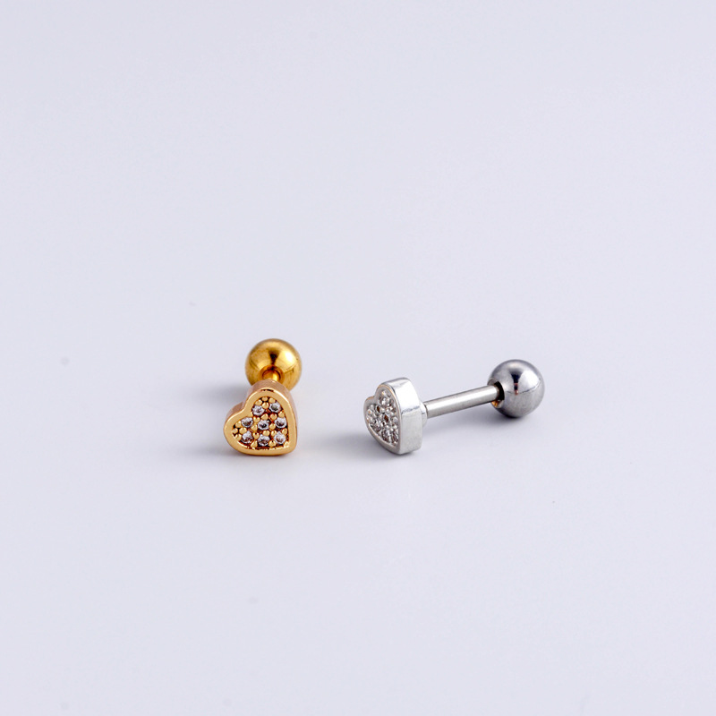 1 Piece Fashion Heart Shape Plating Inlay Stainless Steel Zircon Ear Studs display picture 4