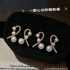 新款天然淡水珍珠耳环韩系千金感满锆交叉耳钉女轻奢气质大气耳饰