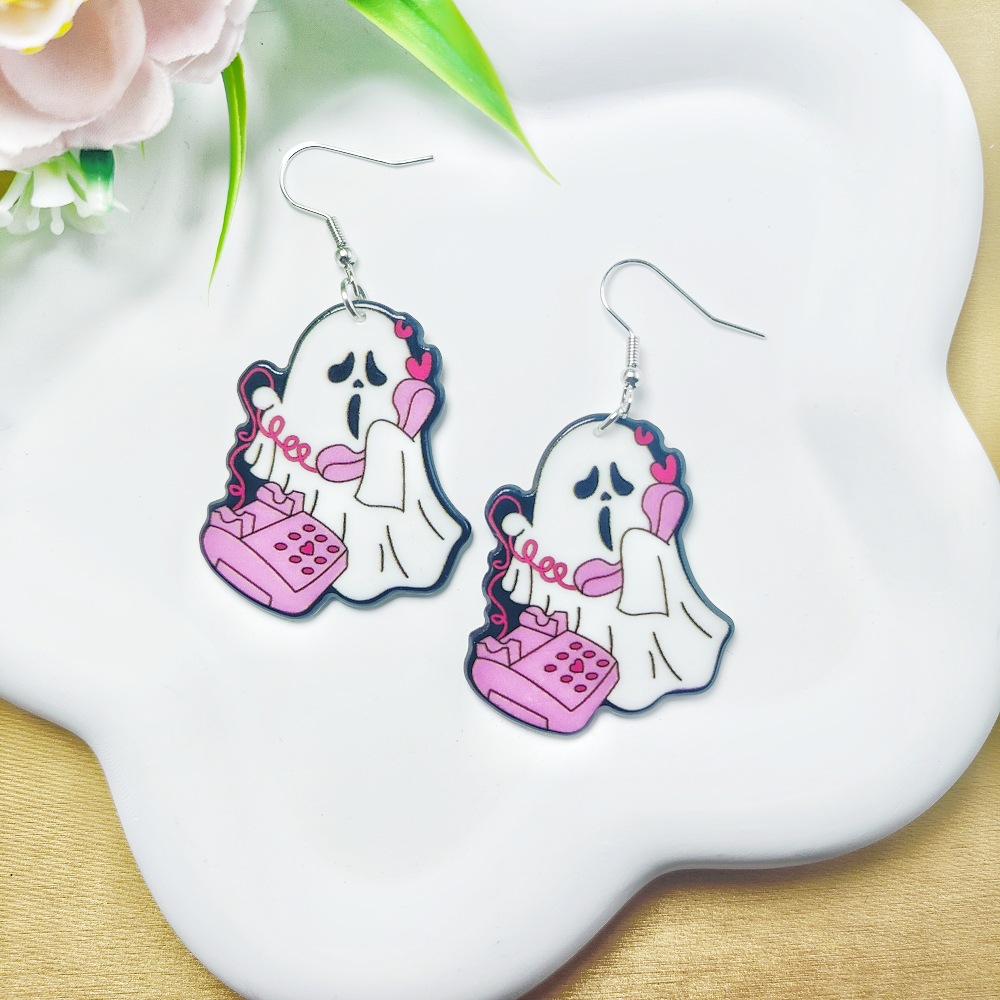 9g Weight Iron Ear Needle Material Drop Earrings Classification 1 Pair Quantity Holiday, Party Occasion Arylic Material Halloween Festival Floral, Bat Pattern Women's Gender Casual, Simple Style Style 1 Pair Halloween Casual Simple Style Floral Bat Arylic Drop Earrings 6