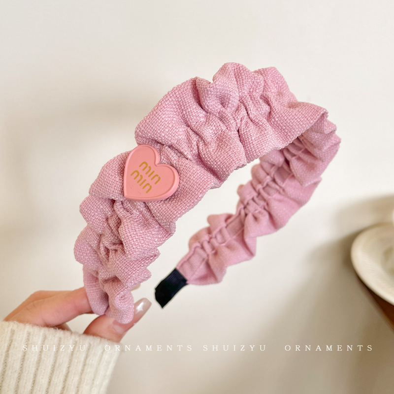 1#Pleated love pink headband