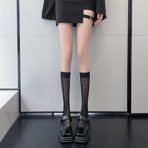 Japanese Lolita socks for girls, JK calf-length women's ring lace socks, summer thin transparent mesh top-down socks