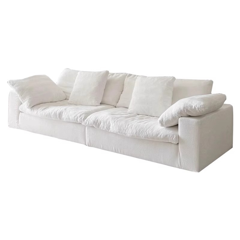 Sofá de nube esponja completa vacío compresión bolsa de rollo sofá sala de estar crema estilo medieval lino combinación de tipo pequeño