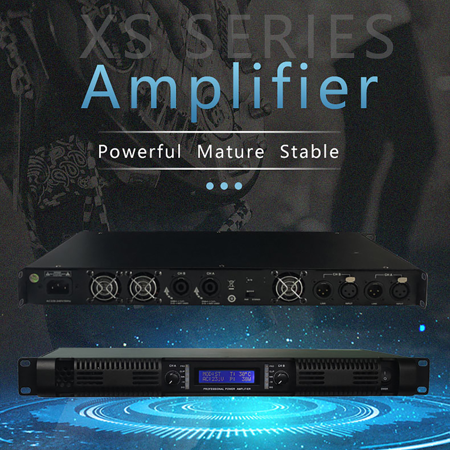 Fábrica GAP-XS1000 suministra amplificador de potencia de clase D de 1500W * 2 1U para KTV de espectáculo de escenario