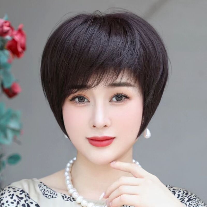 Thin Short Hair Classy Natural Realistic Wig Female Simulated Human Hair Bob Middle-Aged and Elderly Ladies Mother Full Headgear Thin Short Hair Classy Natural Realistic Wig Female Simulated Human Hair Bob Middle-Aged and Elderly Ladies Mother Full Headgear