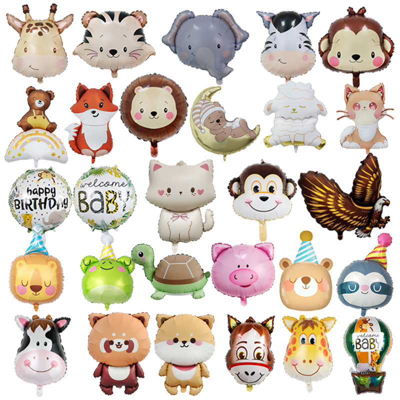 Foreign trade new cartoon forest animal aluminum film balloon birthday hat lion tiger giraffe Q version of the cute animals