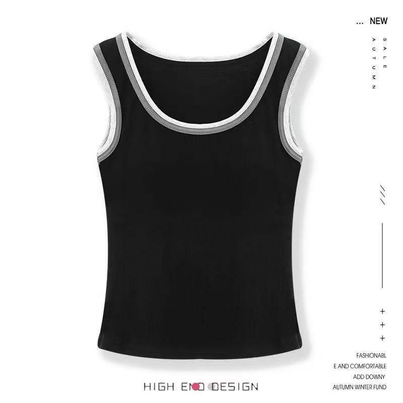 8762#原版春夏撞色宽肩背心女带胸垫百搭打底外穿显瘦运动吊带女|undefined