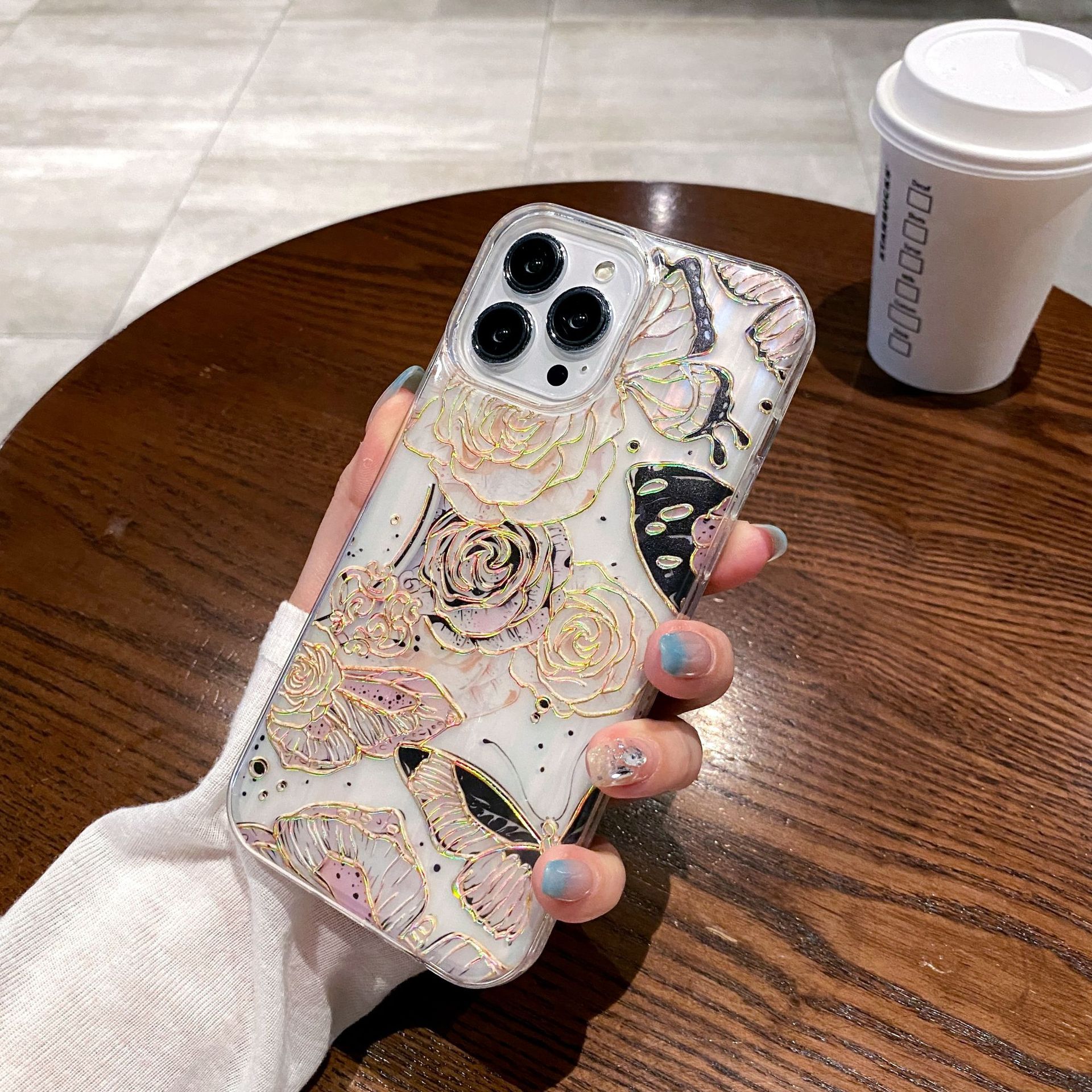 歐美風三合一全包蘋果14promax黑金花12炫彩iPhone15蘋果手機殼