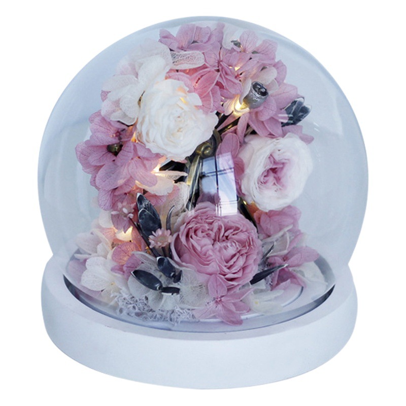 Cubierta de Cristal para Noria con Rosas, Flor Preservada, Producto Terminado, Adorno, Regalo para Novia, Día de San Valentín, Arte Floral Preservado de Alta Gama