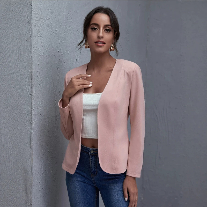 Temu Amazon Independent Site Best-Selling Slim-Fit Long-Sleeve Solid Color Versatile Collarless Blazer Cardigan Shawl