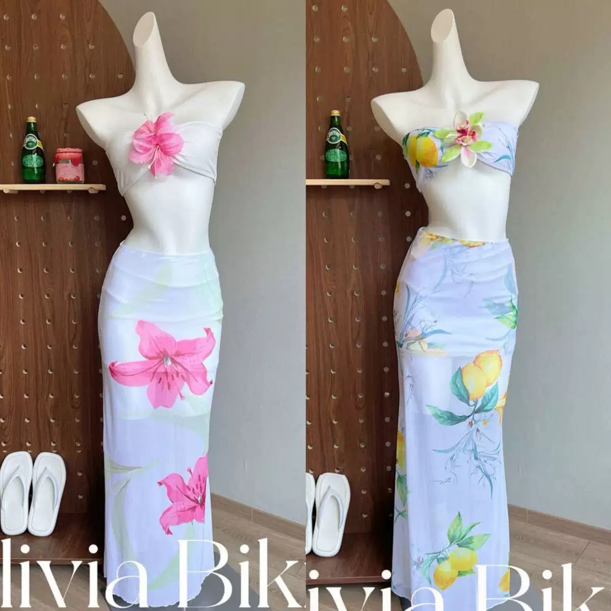 Island Vacation Beach Dress Two-Piece Bandeau Bikini Sexy Hot Girl Small Chest Ins Pure Desire Style Hot Spring Swimsuit