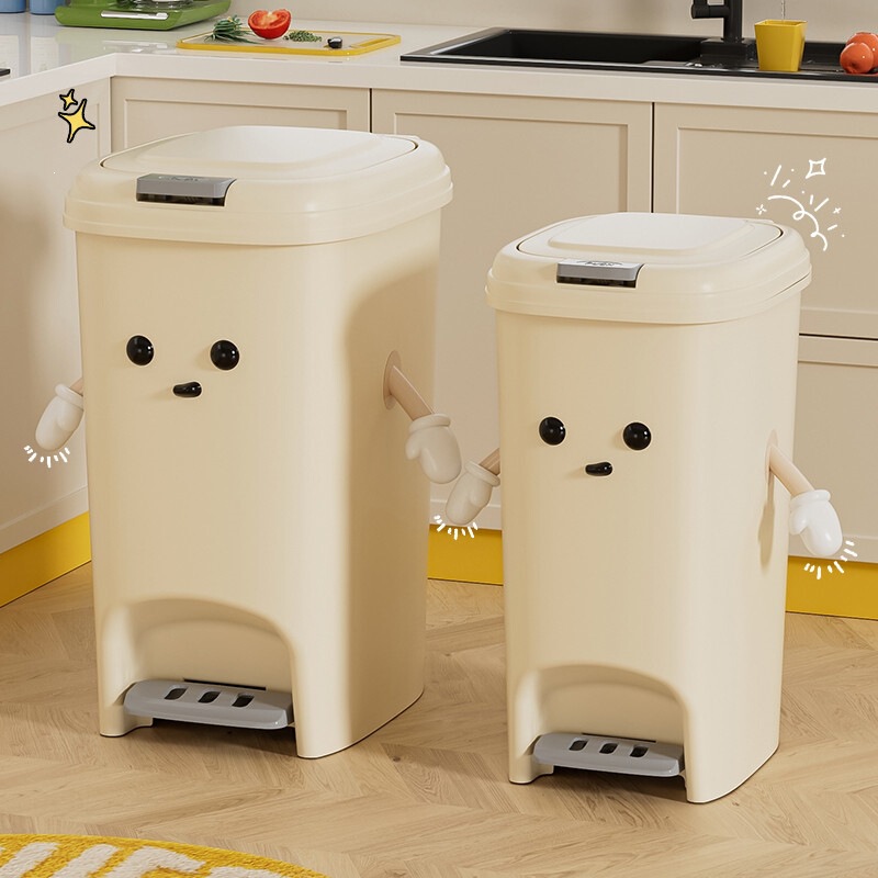 Kitchen cream-colored trash can, household use, with lid and foot pedal, large capacity, suitable for living room, bedroom, toilet, and bathroom, stylish design Kitchen cream-colored trash can, household use, with lid and foot pedal, large capacity, suitable for living room, bedroom, toilet, and bathroom, stylish design