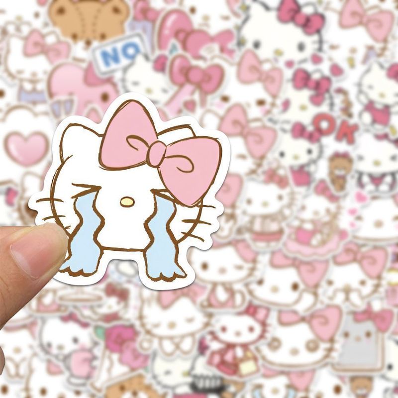 100张粉色Hello Kitty贴纸凯蒂猫KT猫可爱手账手机壳水杯防水贴画|undefined