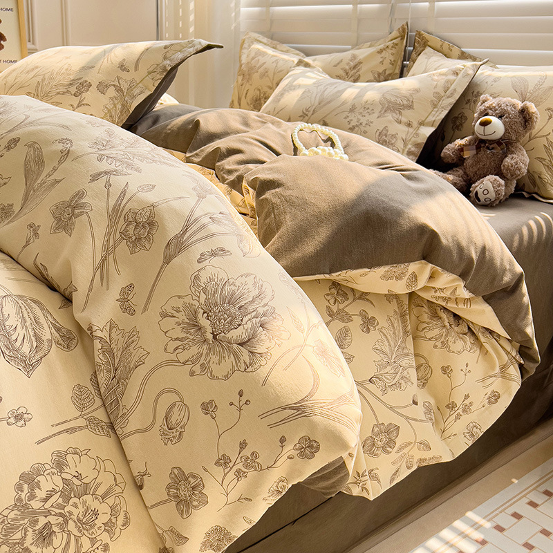 Nuevo ligero de lujo algodón molido impresión sábanas de cama vestido cama gazoon cuatro piezas de sábanas de colcha única dormitorio conjunto de tres piezas