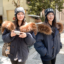 2025欧美外贸大毛领连帽羽绒棉服女新款时尚短款休闲棉衣夹克外套