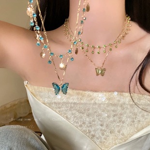 Colorful Butterfly Summer Cool Stacked Necklace High-End Choker Necklace Accessories Female Niche Clavicle Chain