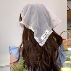 Ladies French Bow Embroidered Triangle Scarf Spring Summer Instagram Lace Headband Hair Ties