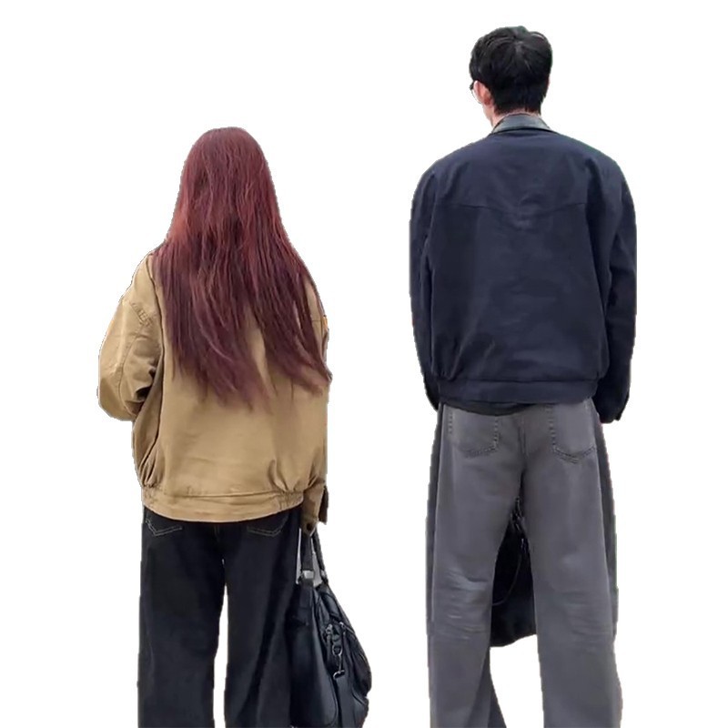其色美式复古巴恩风装外套男女秋季感水洗短情侣夹克|undefined
